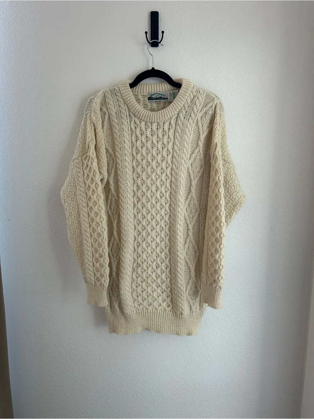 Irish Aran Crafts 100% Wool Cream Cable Knit Pullover